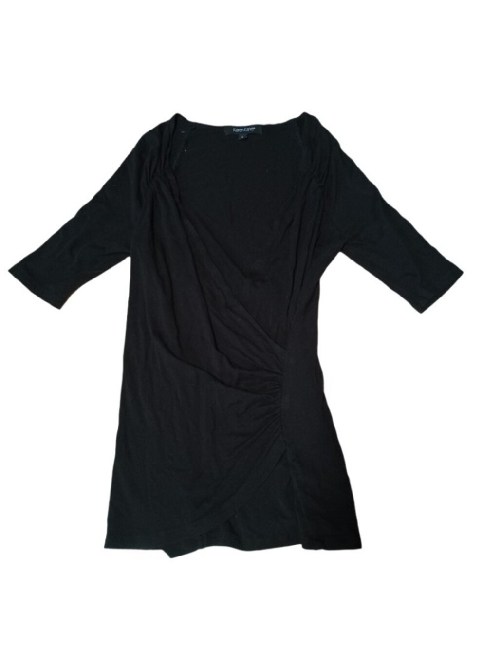 Karen Kane Black Faux Wrap Dress Women's Small Ruched Stretch